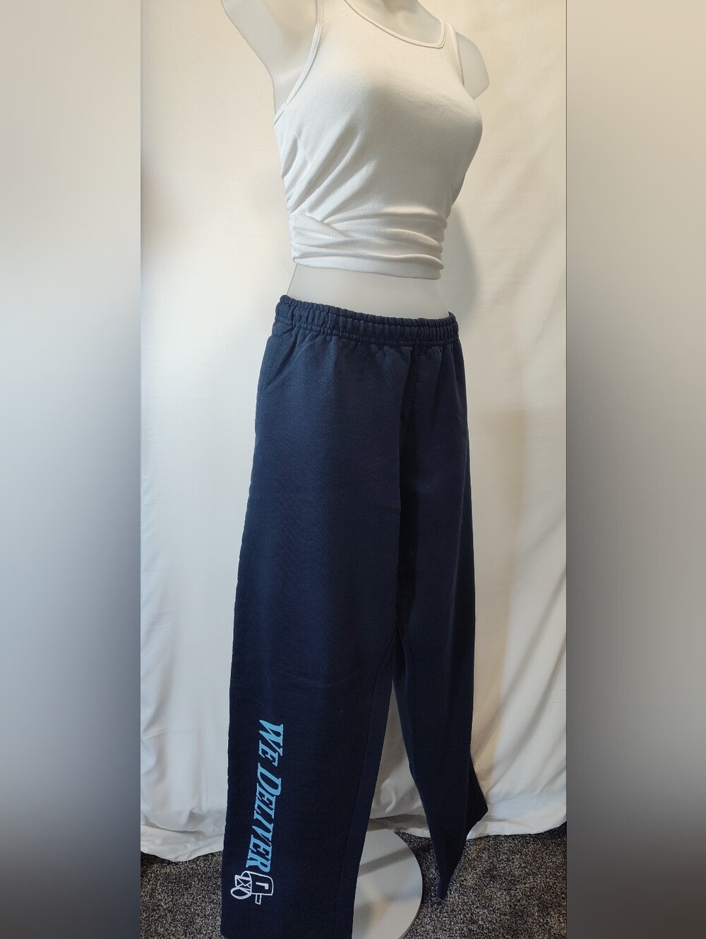 USPS Navy Blue Wide-Leg Sweatpants with Side Text